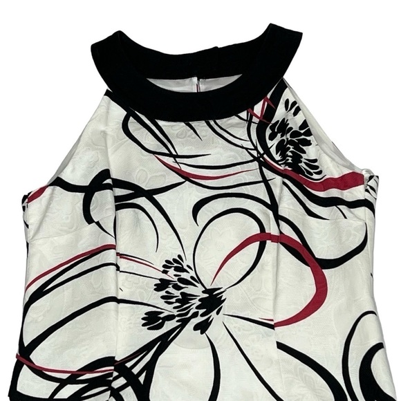 NWT ANN TAYLOR White Red Black Abstract Floral Sleeveless Halter Dress Size 2 - Picture 5 of 16